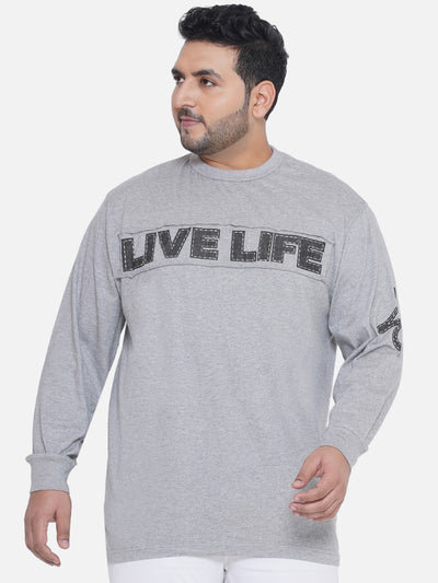 Life - Plus Size Men's Regular Fit Pure Cotton Grey Printed Round Neck Full Sleeve Casual T-Shirt  JupiterShop   