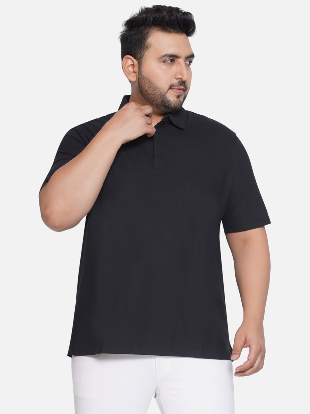 Kenneth Cole Plus Size Men's Regular Fit Polo Half Sleeve Black