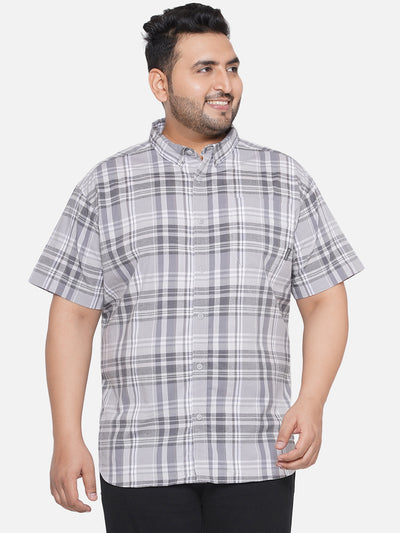Columbia - Plus Size Men's Comfort Fit Grey Coloured Premium Quality Cotton Checkered Half Sleeve Casual Shirt Plus Size Shirts JupiterShop   