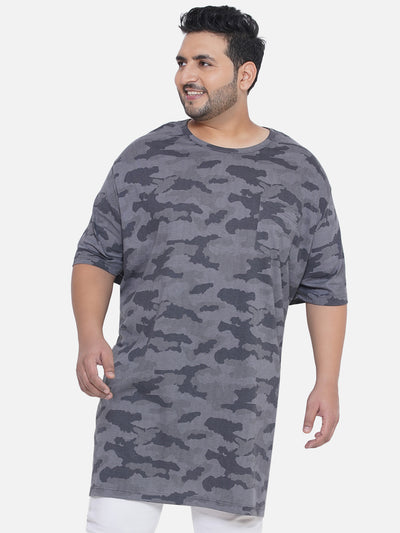 HB - Plus Size Men's Regular Fit Pure Cotton Grey Camouflage Print Round Neck Casual T-Shirt  JupiterShop   