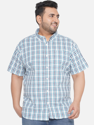 Columbia - Plus Size Men's Comfort Fit Dark Green Coloured High Quality Cotton Checkered Half Sleeve Casual Shirt Plus Size Shirts JupiterShop   