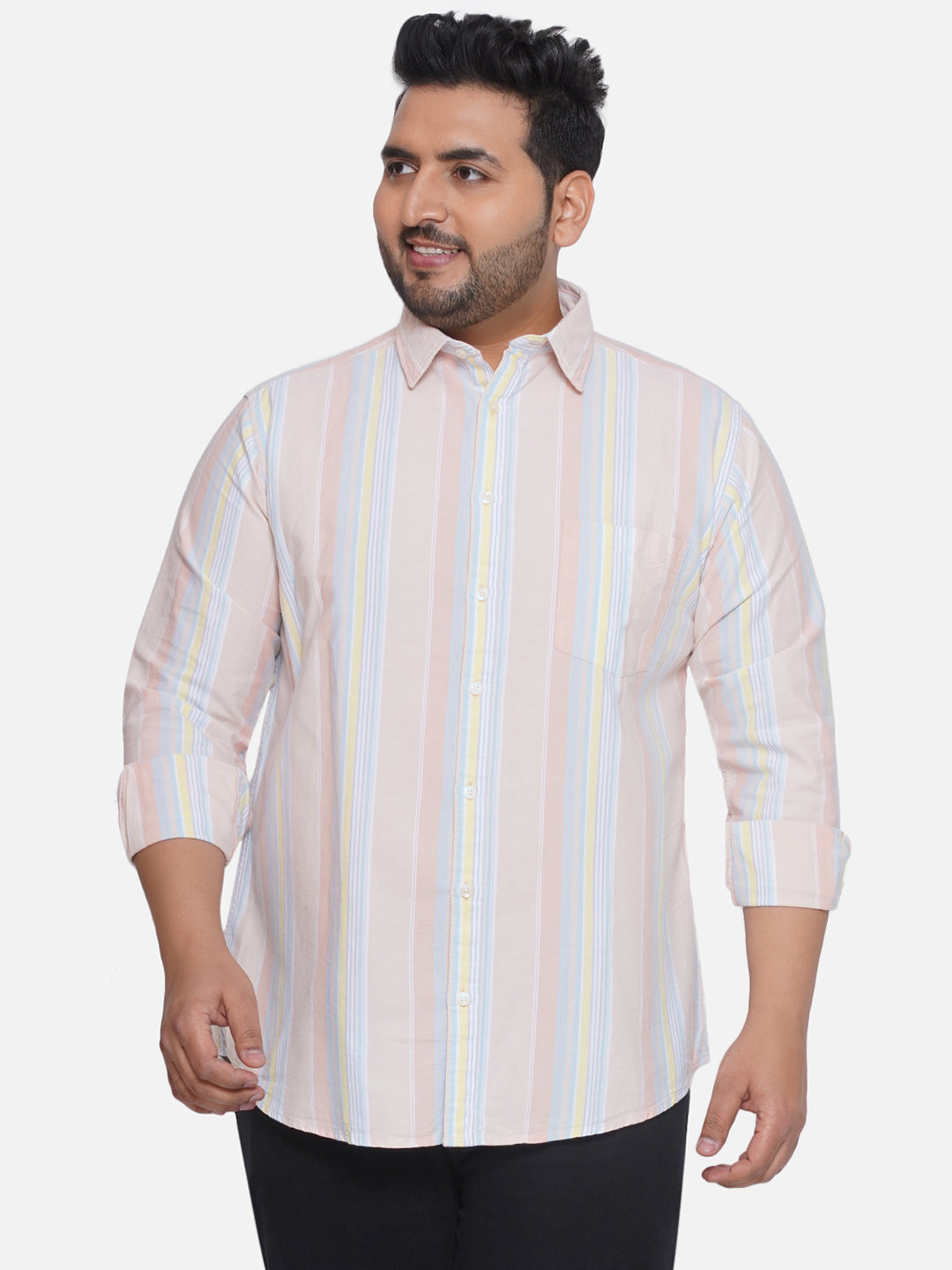 aLL Plus Size Men s Regular Fit Cotton Multi Coloured Striped Full S Plus Size Men s Fashion Online in India