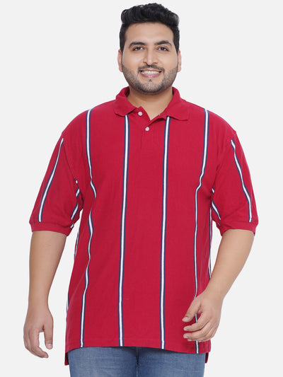 Santonio - Plus Size Men's Regular Fit Red Coloured Striped Polo Collar T-Shirt  JupiterShop   