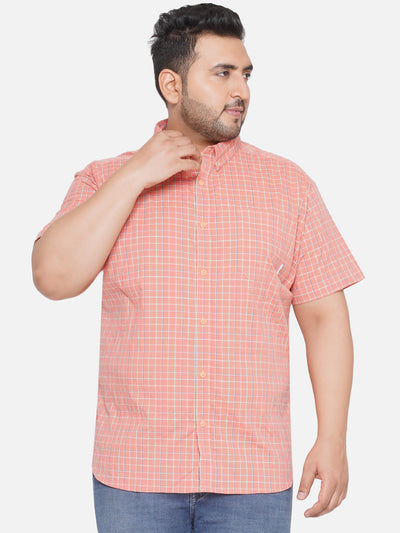Columbia - Plus Size Men's Comfort Fit Orange Coloured Premium Quality Cotton Checkered Half Sleeve Casual Shirt Plus Size Shirts JupiterShop   