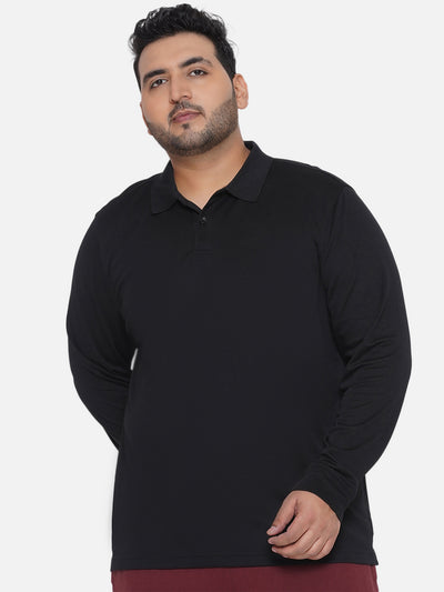 Santonio - Plus Size Men's Regular Fit Dry Fit Black Solid Full Sleeve Polo Collar T-Shirt  JupiterShop   
