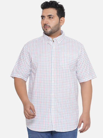 Columbia - Plus Size Men's Regular White Checked Cotton  Half Sleeve Casual Shirt  JupiterShop   