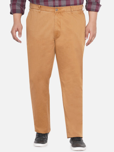Burnt Umber - Plus Size Men's  Tan Straight Fit Pure Cotton Trousers  JupiterShop   