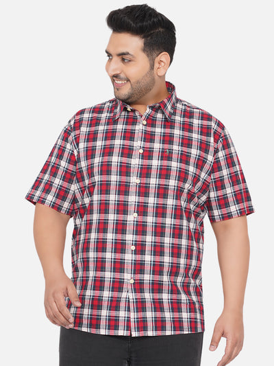 Burnt Umber - Plus Size Regular Fit Egyptian Cotton Red & White Half Sleeve Checks Shirt  JupiterShop   