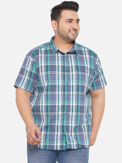 Columbia - Plus Size Men's Regular Fit Green Cotton Checked Half Sleeve Casual Shirt  JupiterShop   