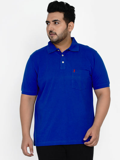 Burnt Umber - Plus Size Solid Blue Polo Neck T-shirt Plus Size T Shirt JupiterShop   