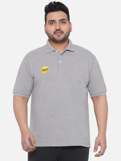 Living Crafts - Plus Size Men's Regular Fit Polo Half Sleeve Grey Solid Casual Cotton T-Shirt  JupiterShop   