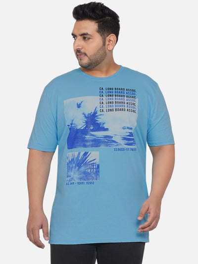 Soho - Men Sky Blue Plus Size Regular Fit Pure Cotton Nature Printed Casual T-Shirt  JupiterShop   