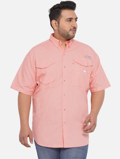 Columbia - Plus Size Men's Regular Fit Pink Cotton Solid Half Sleeve Casual Shirt  JupiterShop   