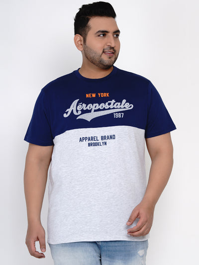 Aeropostale - Men Blue & White Plus Size Pure Cotton Print T-shirts Plus Size T Shirt JupiterShop   