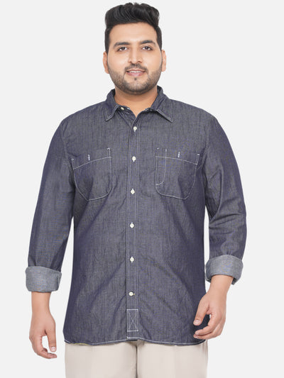 Santonio - Plus Size Regular Fit Blue Solid Pure Cotton Casual Full Sleeves Shirt  JupiterShop   