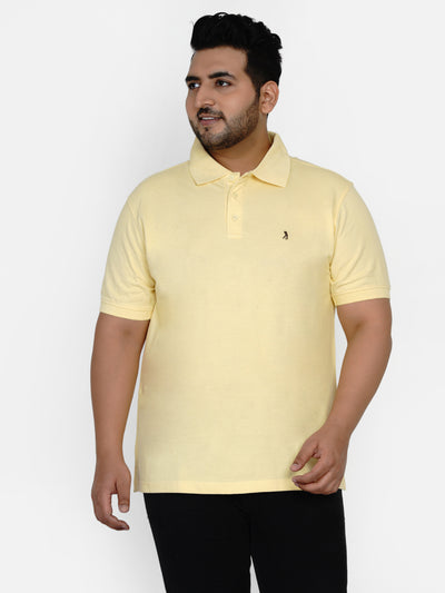 Burnt Umber - Plus Size Solid Yellow Polo Neck T-Shirt Plus Size T Shirt JupiterShop   