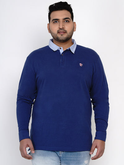 Olefant - Plus Size Full Sleeve Blue Polo Neck Casual T-Shirt Plus Size T Shirt JupiterShopMigrate   