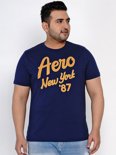 Aeropostale - Men Navy Blue Plus Size Regular Fit Pure Cotton Print T-shirts Plus Size T Shirt JupiterShop   