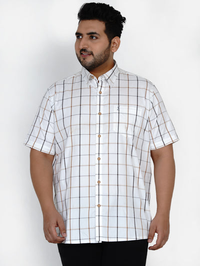 Burnt Umber - Plus Size Egyptian Cotton White Checks Half Sleeve Shirt Plus Size Shirts JupiterShop   