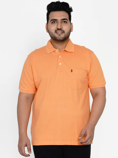 Burnt Umber - Plus Size Solid Orange Polo Neck T-Shirt Plus Size T Shirt JupiterShop   