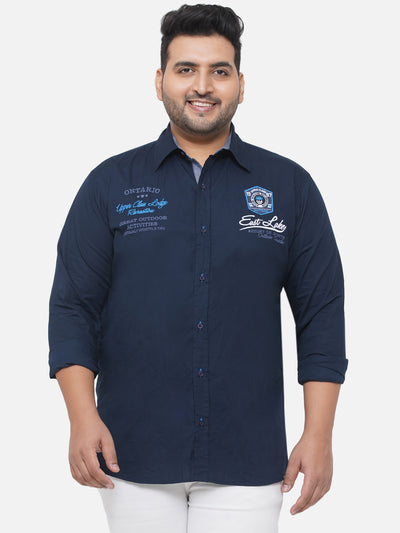 Santonio - Plus Size Men's Regular Fit Navy Blue Pure Cotton Printed Half Sleeve Casual Shirt  JupiterShop   