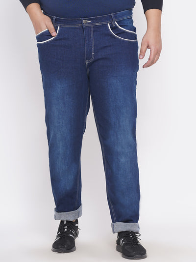 John Banner - Plus Size Men's Regular Straight Fit Mid-Waist Strech Dark Blue Solid Comfort Jeans  JupiterShop   