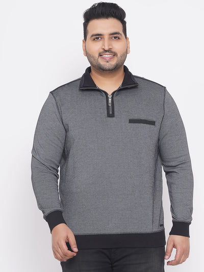 Casa Moda - Plus Size Men's Regular Fit Soft Cotton Grey Polo Collar Solid Sweatshirt  JupiterShop   