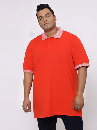 Santonio - Plus Size Men's Regular Fit Orange Solid Cotton Half Sleeve Polo Neck T-Shirt Plus Size T Shirt JupiterShop