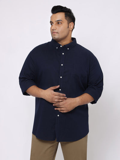 Jack & Jones - Plus Size Men's Regular Fit Navy Blue Solid Full Sleeve Cotton Casual Shirt Plus Size Shirts JupiterShop