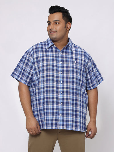 IZOD - Plus Size Men's Regular Fit Blue Checked Half Sleeve Cotton Casual Shirt Plus Size Shirts JupiterShop