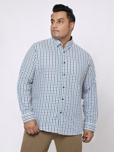 Johnny Bigg - Plus Size Men's Regular Fit White & Blue Checked Full Sleeve Cotton Casual Shirt Plus Size Shirts JupiterShop