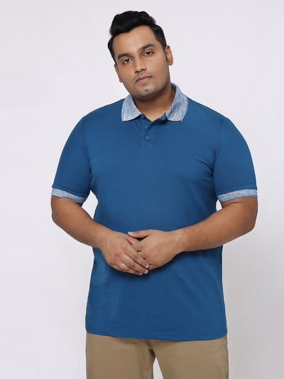 Santonio - Plus Size Men's Regular Fit Teal Solid Cotton Half Sleeve Polo Neck T-Shirt Plus Size T Shirt JupiterShop