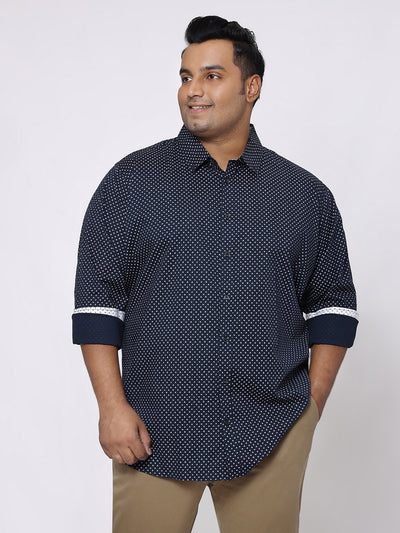 Johnny Bigg - Plus Size Men's Regular Fit Navy Blue Micro Print Full Sleeve Cotton Casual Shirt Plus Size Shirts JupiterShop