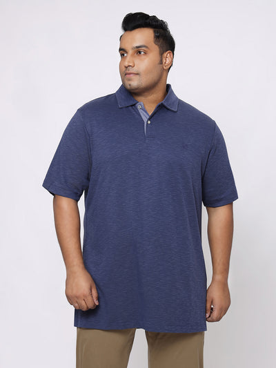 Santonio - Plus Size Men's Regular Fit Navy Blue Solid Cotton Half Sleeve Polo Neck T-Shirt Plus Size T Shirt JupiterShop