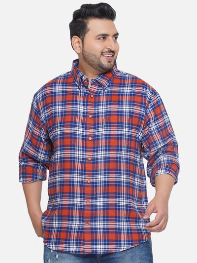 IZOD - Plus Size Men's Regular Fit Cotton Orange & Blue Checked Full Sleeve Casual Shirt Plus Size Shirts JupiterShop   