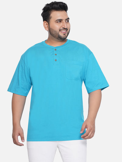 Red Head - Plus Size Men's Regular Fit Pure Cotton Blue Solid Henley Neck Half Sleeve T-Shirt Plus Size T Shirt JupiterShop   