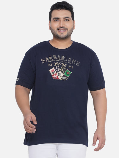 Barbarians - Plus Size Men's Regular Fit Made From High Quality Soft Fabric Cotton Navy Blue Printed Round Neck Casual Tshirt Plus Size T Shirt JupiterShop   