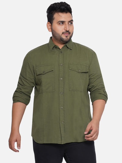Big Star - Plus Size Men's Olive Solid Comfort Fit Pure Cotton Full Sleeve Shirt Plus Size Shirts JupiterShop   