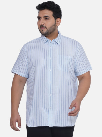 Splash - Plus Size Men's Regular Fit Egyptian Cotton Sky Blue Striped Half Sleeve Shirt Plus Size Shirts JupiterShop   