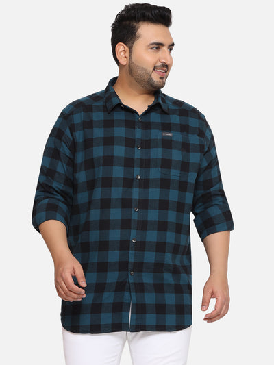 Columbia - Plus Size Men's Regular Fit Black & Teal Checked Full Sleeve Casual Shirt  JupiterShop   