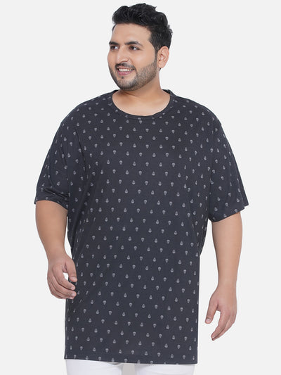 HB - Plus Size Men's Regular Fit Pure Cotton Grey Printed Round Neck Casual T-Shirt Plus Size T Shirt JupiterShop   