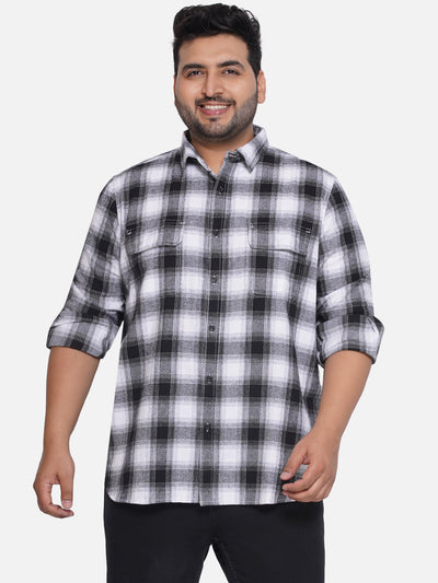 Splash - Plus Size Men's Black & White Checked Comfort Fit Pure Cotton Full Sleeve Shirt Plus Size Shirts JupiterShop   