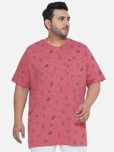 HB - Plus Size Men's Regular Fit Pure Cotton Orange Printed Round Neck Casual T-Shirt Plus Size T Shirt JupiterShop   