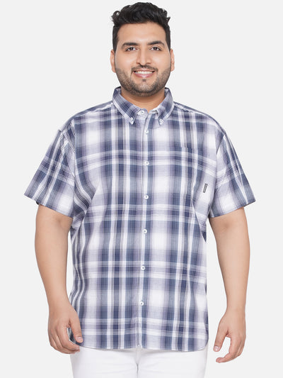 Columbia - Plus Size Men's Comfort Fit Pure Cotton Grey and White Checkered Casual Half Sleeve Shirt Plus Size Shirts JupiterShop   