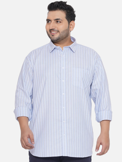 Santonio - Plus Size Men's Regular Fit Egyptian Cotton Sky Blue Striped Full Sleeve Formal Shirt Plus Size Shirts JupiterShop   