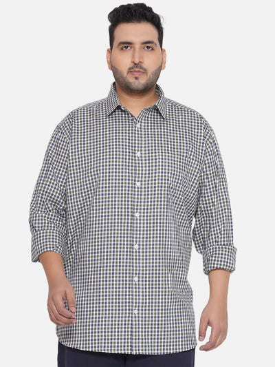 Santonio - Plus Size Men's Regular Fit Egyptian Cotton Green & Blue Full Sleeve Checks Formal Shirt  JupiterShop   
