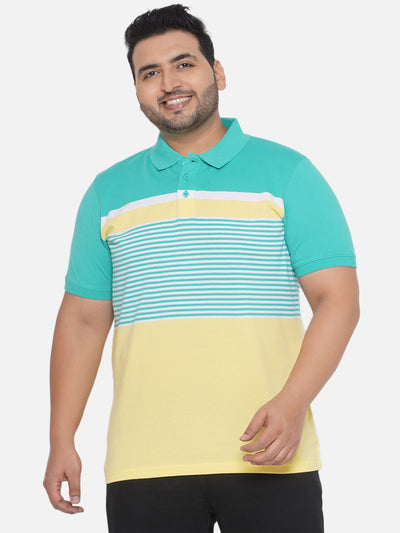 aLL - Plus Size Men's Regular Fit Polo Half Sleeve Green Stripes Casual Cotton T-Shirt  JupiterShop   