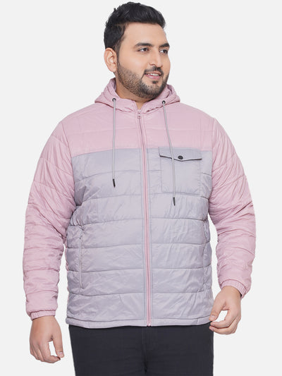 aLL - Plus Size Men's Regular Fit Pink & Grey Colourblocked Lightweight Padded Jacket Plus Size Winterwear JupiterShop   