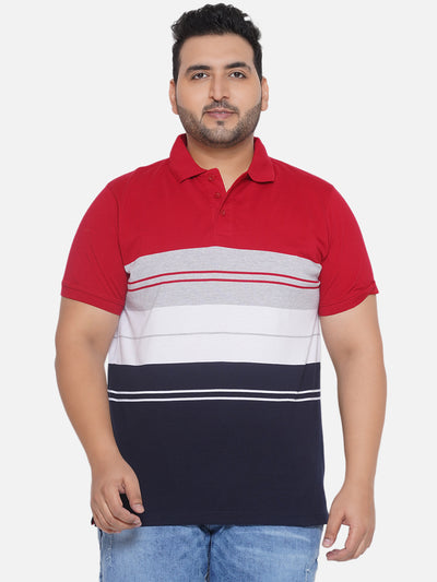 aLL - Plus Size Men's Regular Fit Polo Half Sleeve Red & Black Striped Casual Cotton T-Shirt  JupiterShop   