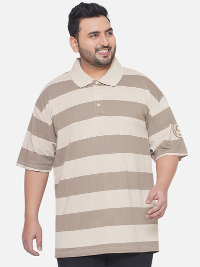 FSC - Plus Size Men's Regular Fit Polo Half Sleeve Brown Striped Casual Cotton T-Shirt  JupiterShop   